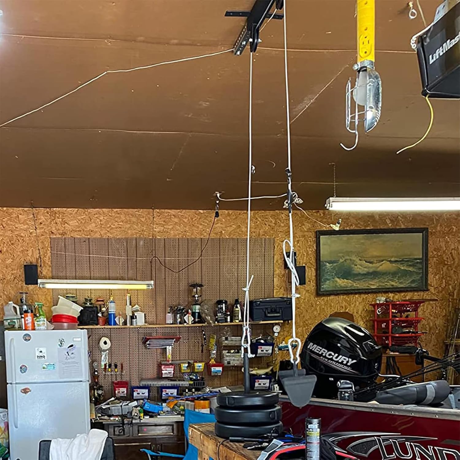 Luwint Ceiling Mount Gym Pulley System Stand, LAT Pulldown Squat Rack Attachments for DIY Home Gym Garage, 16”Hole Spacing (Bracket with Pre-installed Pulleys Only)