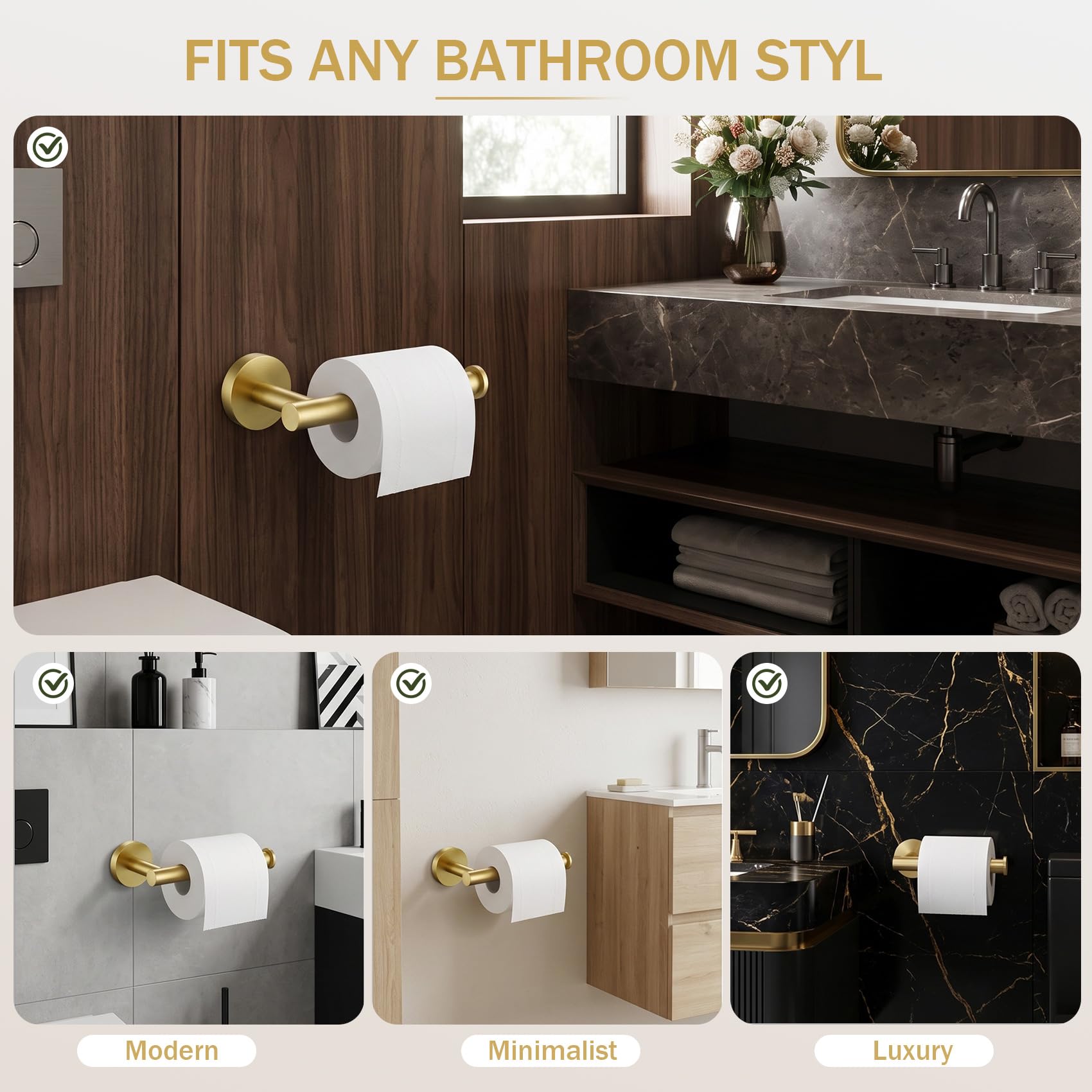 Gold Toilet Paper Holder with Stylish Brushed Gold Finish — Amazon image 6