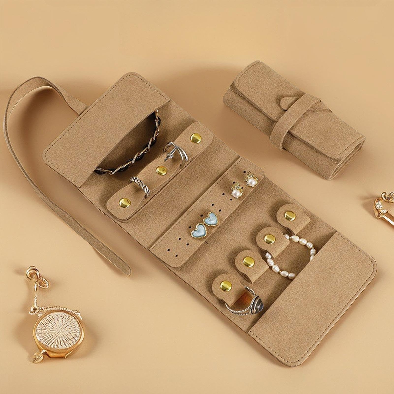 Borsetta Viaggio Gioielli, Mini Organizer Pieghevole Con 4 Tasche - Perfetta Per Collane, Anelli, Orecchini