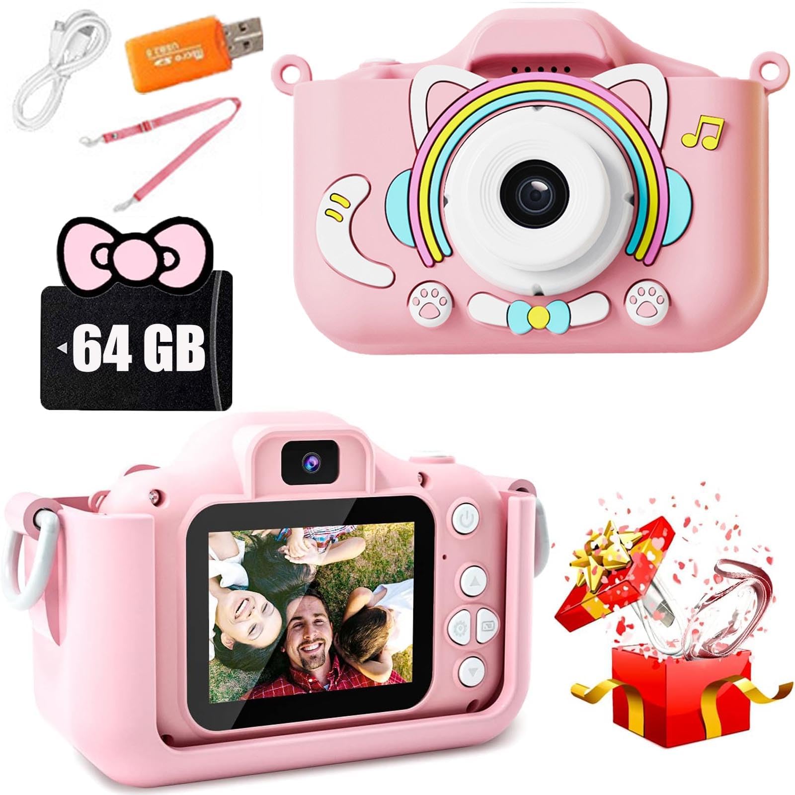 Kids Camera Toys for 6 7 8 9 10 11 12 Year Old Boys/Girls, Kids Digital Camera for Toddler with Video, Christmas Birthday Festival Gifts for Kids, Selfie Camera, 64GB SD Card