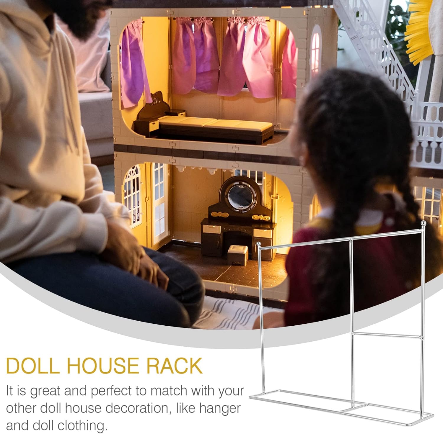 Gadpiparty Mini Doll Garment Rack, Doll Clothes Hangers, for Dollhouse Clothing Storage & Display for Kids Furniture Accessories