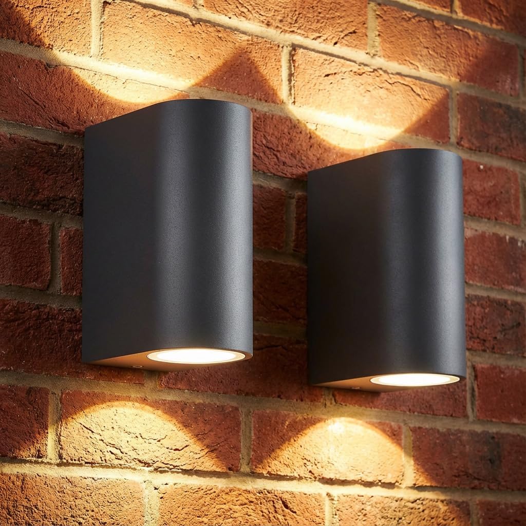– Outdoor Wall Lights Pack of 2, Anthracite Grey GU10 Up Down Outside Wall Lights Electric, IP44 Waterproof Aluminium Garden Wall Light Mains Powered for Patio, Terrace, Balcony, Porch, Garage