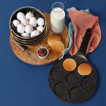 Serenk Fun Cooking Gülen Yüz Alüminyum Döküm Granit Kaplama Pankek Tava 26 cm