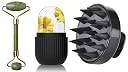XML Facial Massager Jade Roller & Gua Sha Tool Reduces Wrinkles Fine lines and Dark Circle,Ice Roller,Hair Scalp Massager Promotes Hair Growth ,Ice Face Roller Silicone Facial Cube for Eyes Neck Massage Reduces Acne Scars Combo for Men and Women gallery image