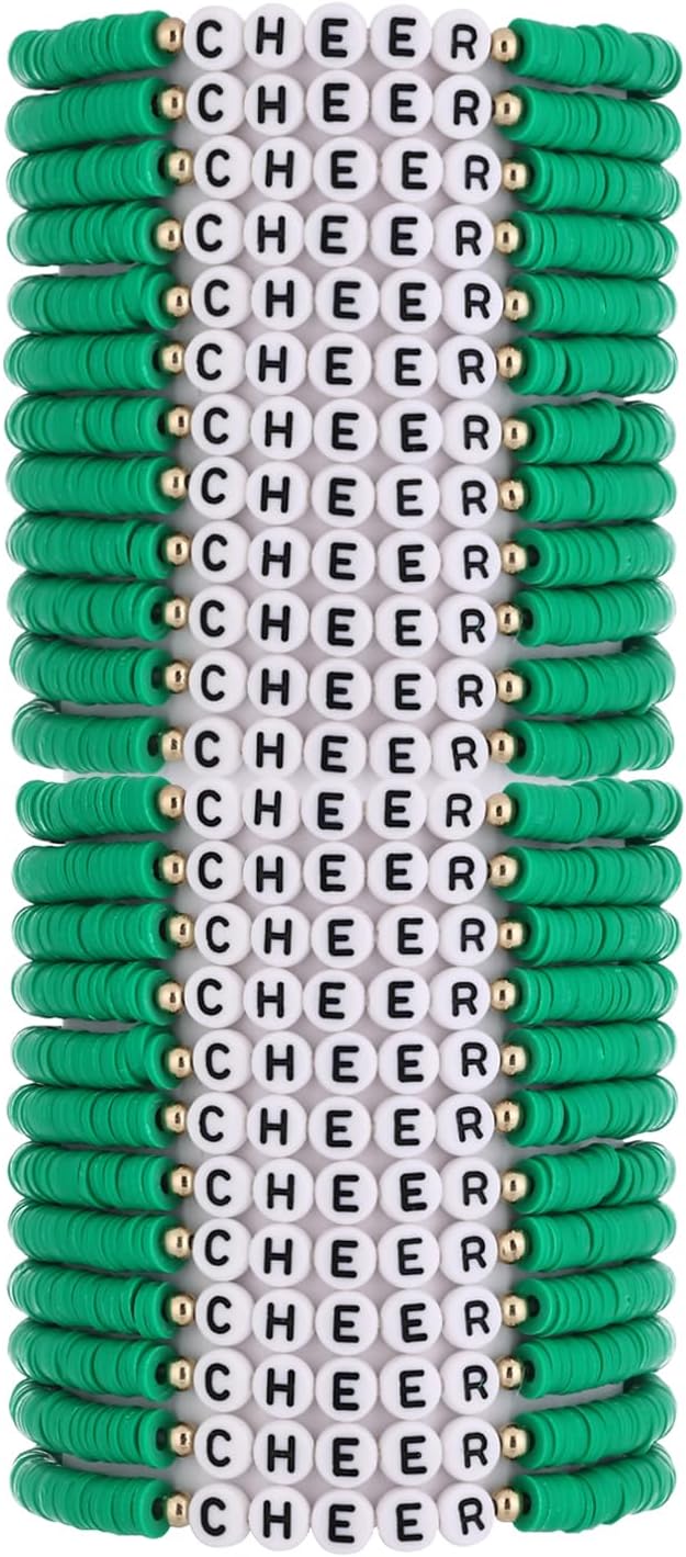 Cooluckday Cheer Bracelets for Team Cheer Gifts Bulk for Team Cheerleader Gifts Set for Women Stackable Clay Y2k Friendship Bracelets for Women