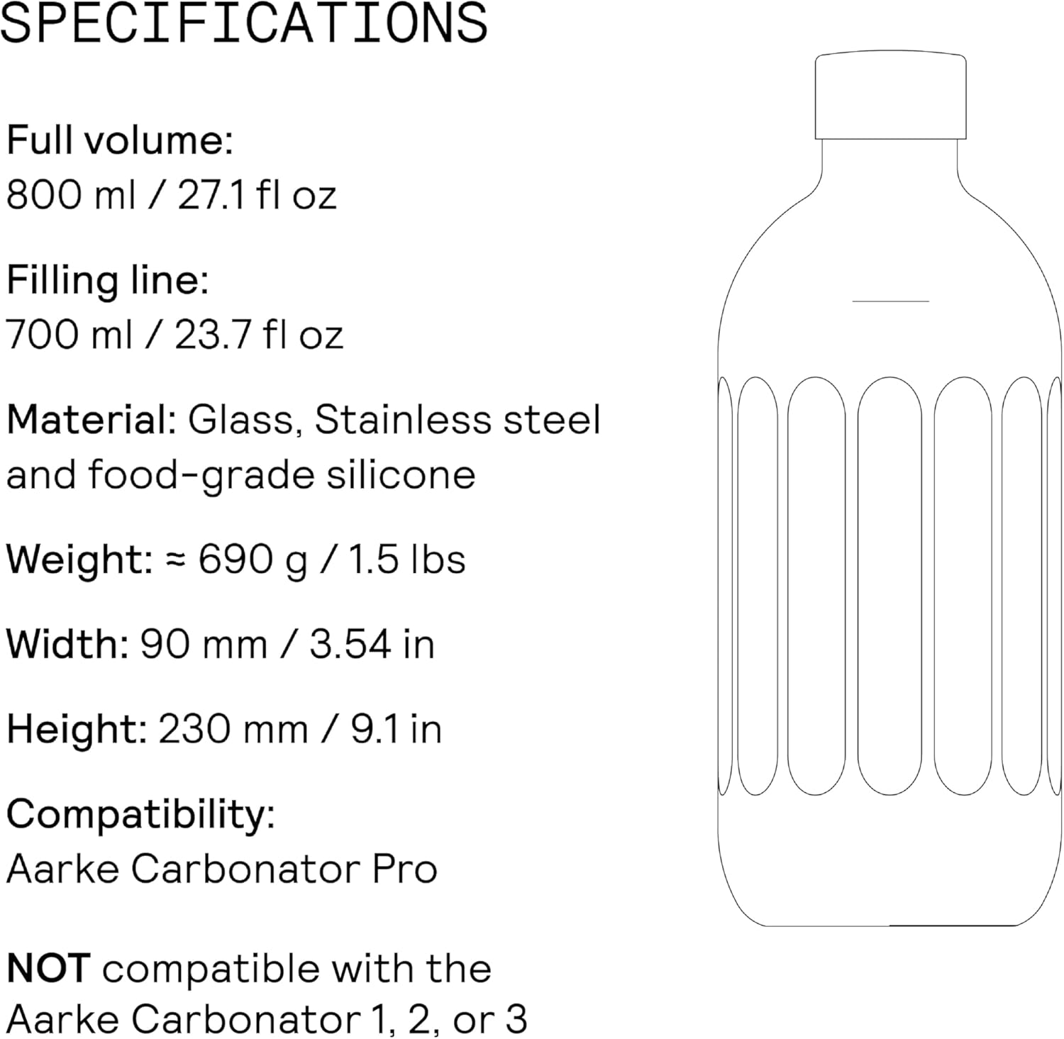 aarke Glass Bottle - Exclusively Compatible with Carbonator Pro Sparkling Water Machine, Stainless Steel Cap, Dishwasher Safe, 800 mL/27 fl oz - Image 7