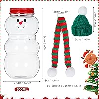 Vista 5 de PRETYZOOM 10 juegos de botellas de jugo de muñeco de nieve con tapa, tarro de plástico transparente de Navidad con bufandas de punto, sombreros