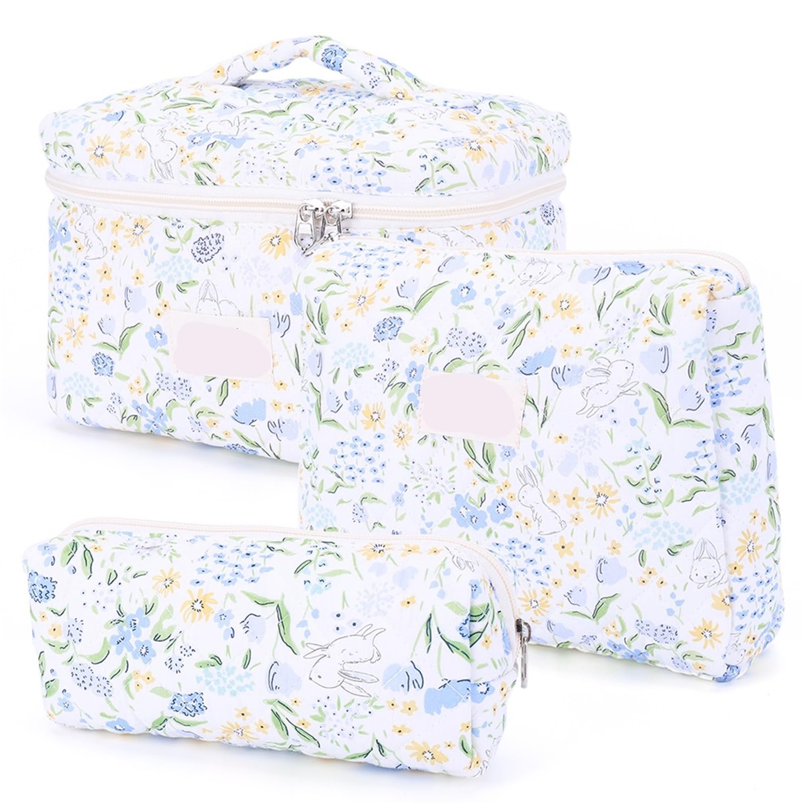 Neceser Acolchado Bolsa de Maquillaje Acolchada de 3 Piezas, Bolsa de cosméticos portátil de Gran Capacidad con Estampado Floral, Bolsa de Almacenamiento for el Cuidado de la Piel(Color-12)