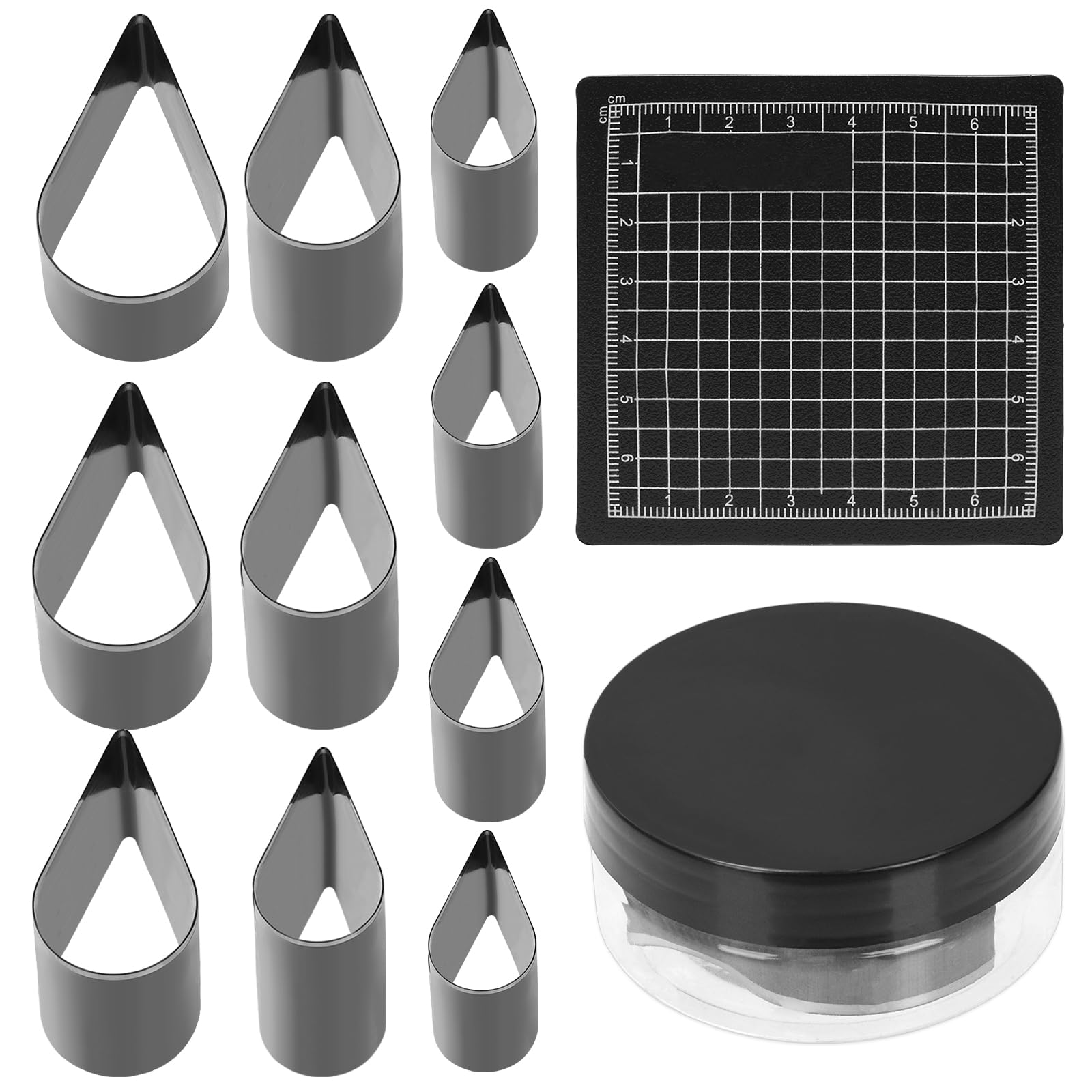 Keadic 10Pcs Teardrop Leather Cutter Tool Set 9 Sizes Teardrop Shape Leather Cutting Dies Teardrop Punch Tools Sharp Hollow Die Cutters for Earring Jewelry DIY Leather Crafts