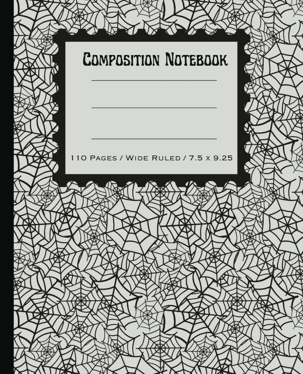 Composition Notebook: Gothic spooky spider web cover design | Cute vintage halloween aesthetic | Perfect for students or school kids | Boys and girls | Wide Ruled | 110 Pages | 7.5 x 9.25