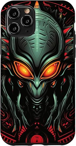 Vista 22 de iPhone 14 Pro Cute Green Alien Head UFO Space Face Alien Case