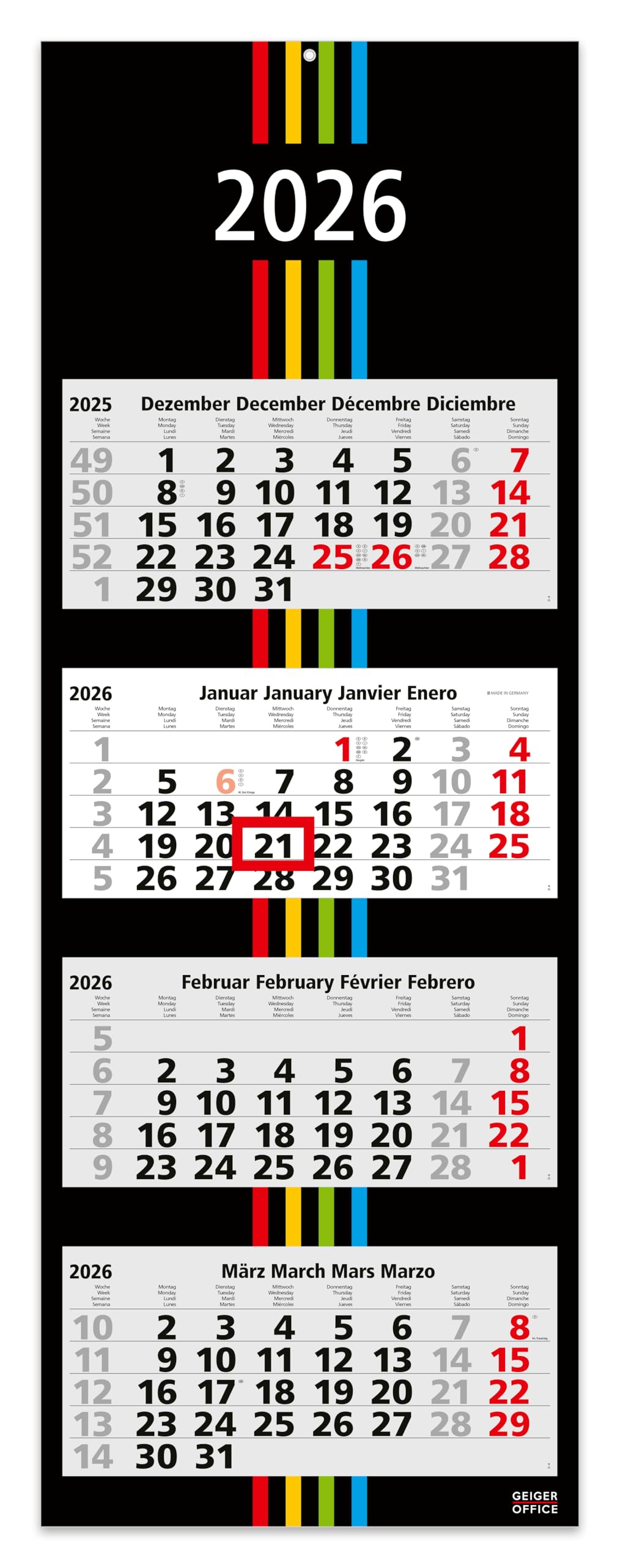 Set De 3 Calendarios De Oficina 2026 - Incluye Calendario De Pared, De Mesa Y Anual, Diseño Alemán Práctico