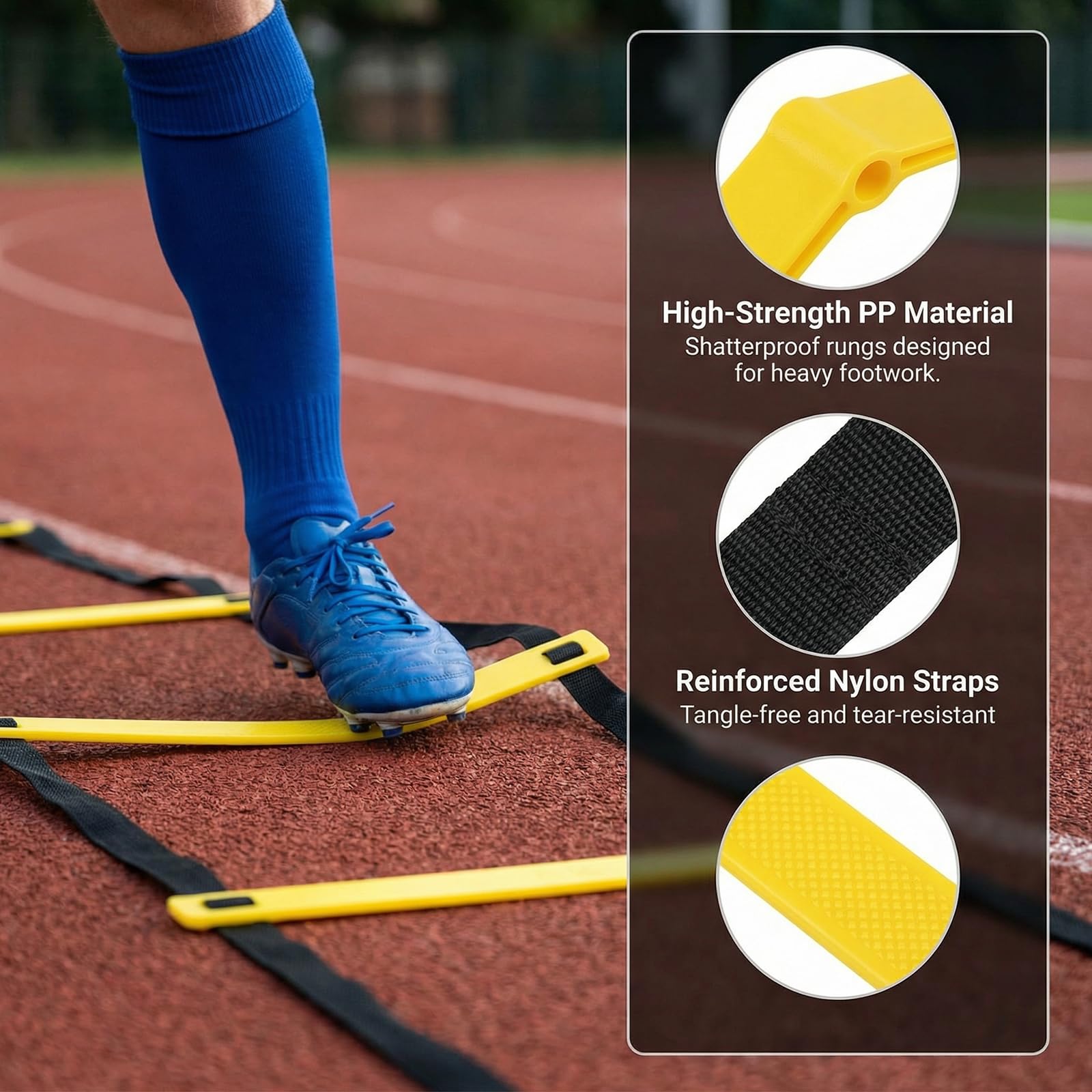 PORFOYO Kit Allenamento Calcio, Set Allenamento Calcio con Scala di Coordinamento 6m, 12 Cinesini, 1 Corda da Salto, Bande Elastiche, Accessori per L'allenamento di Calcio, Set di velocità E Agilità