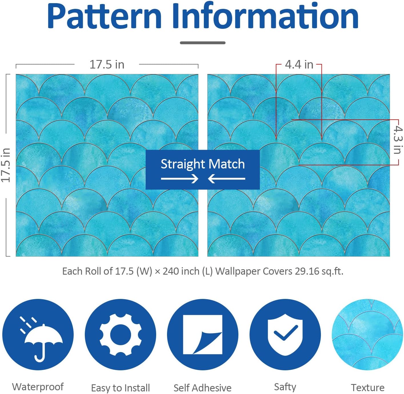 Peel and Stick Mermaid Wallpaper Blue Fish Scale Ocean Wallpaper 17.5"x240" Self Adhesive Blue Waves Wall Paper Waterproof Mermaid Contact Paper Peel and Stick for Cabinets Bedroom Bathroom