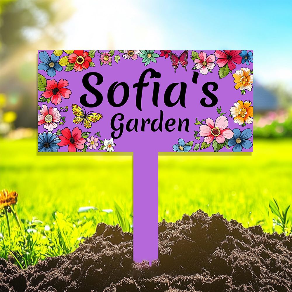 S2tmhb Style-7 Custom Garden Flower Metal Sign With Stake,Personalized Gardeners Name Signs For Outside Yard,Customized Gardening Gifts Decor Grandma Mother,Butterfly Floral Plaque Decoration For Lawn Patio Gardener