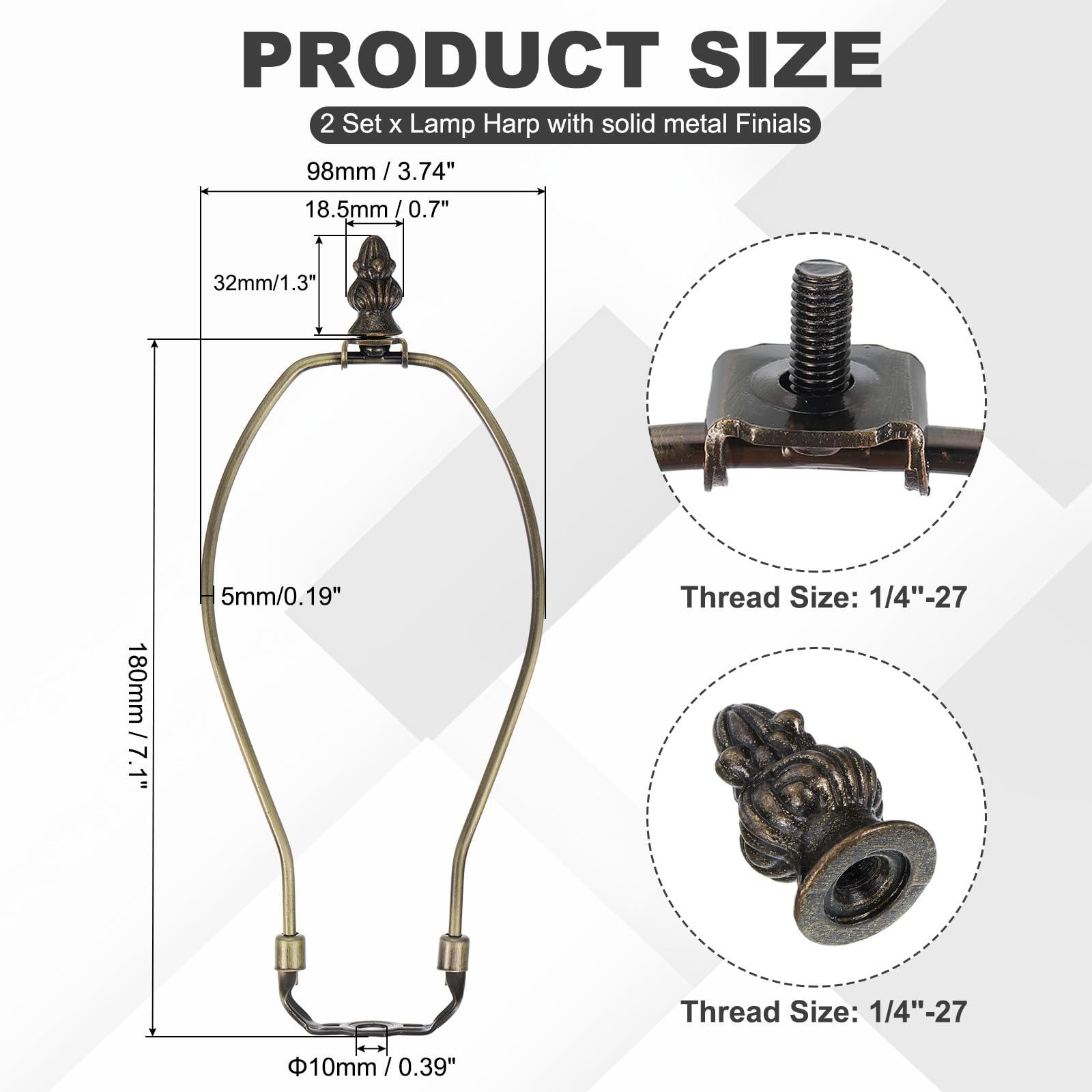 PATIKIL 7 Inch Lamp Harp Kit with 0.7" Tall Solid Zinc Alloy Finial - Image 3