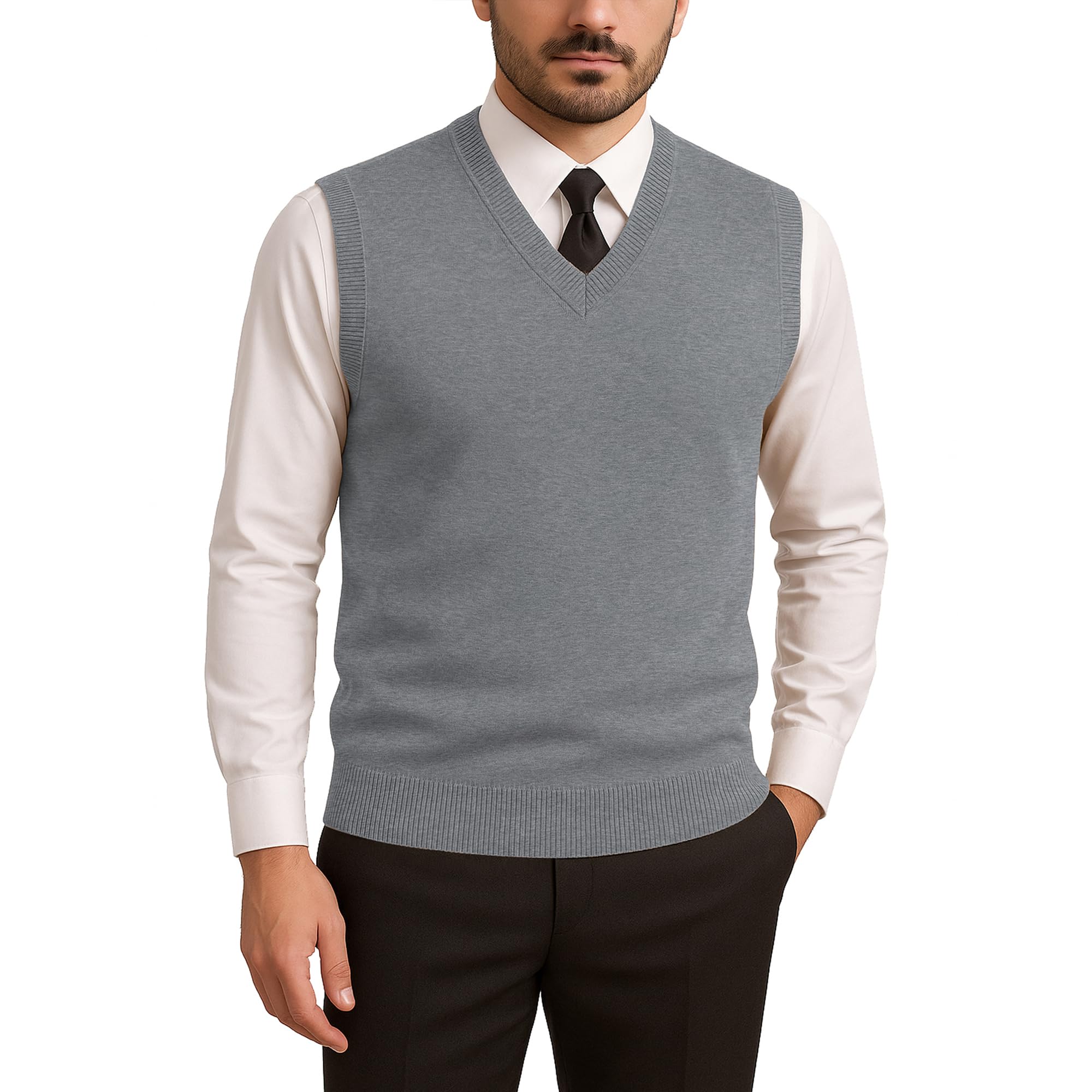 Men’s V-Neck Sleeveless Sweater Vest – Solid Black Knit Vest for Men, Classic Pullover Style, Mens Sweater Vest
