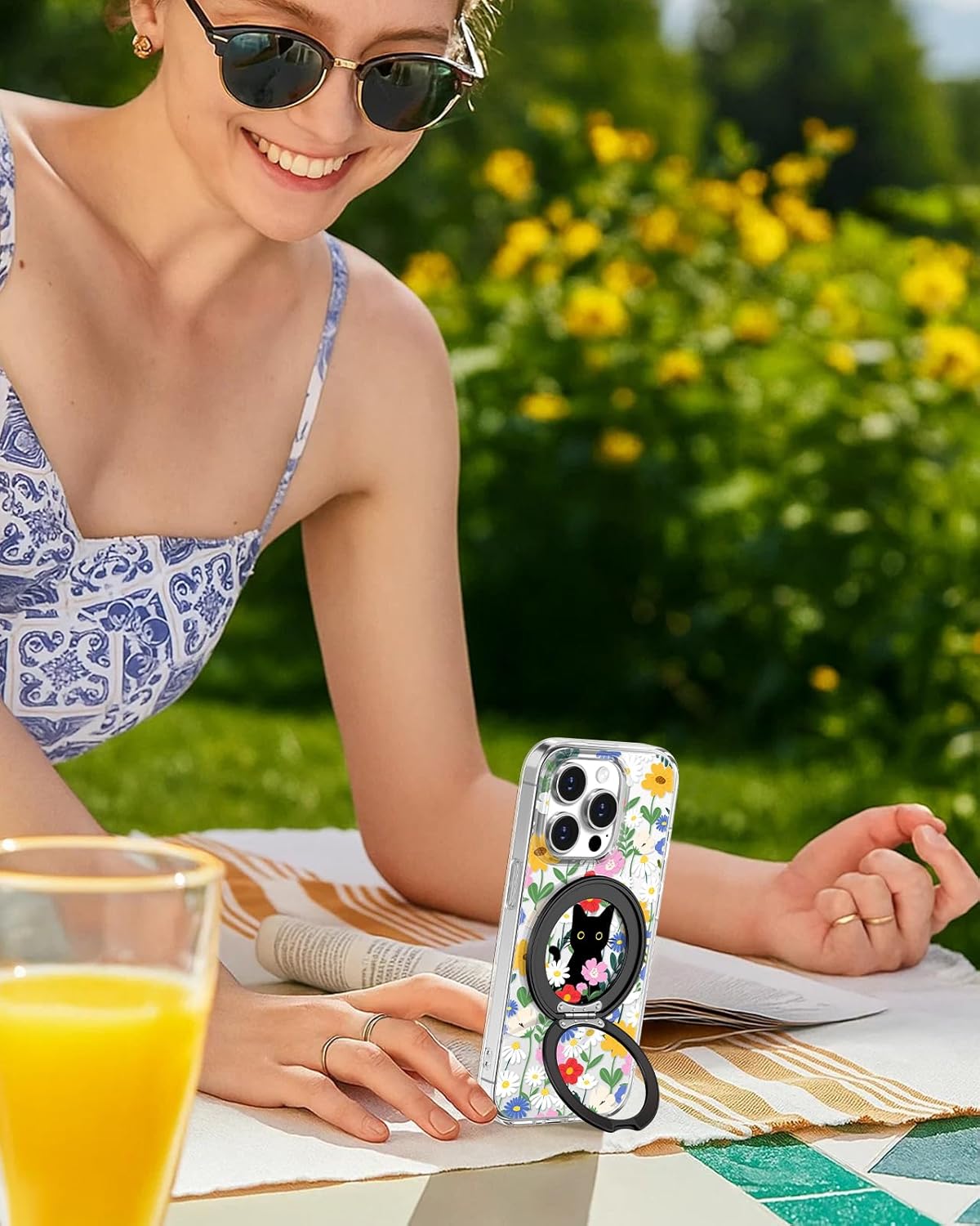 Loheckle for iPhone 14 Pro Max Case with Stand- Compatible with MagSafe Women Girls Cute Clear Aesthetic Unique Design Soft TPU Magnetic Ring Phone Cover for Apple 14 Promax, Cat Flower - Image 6