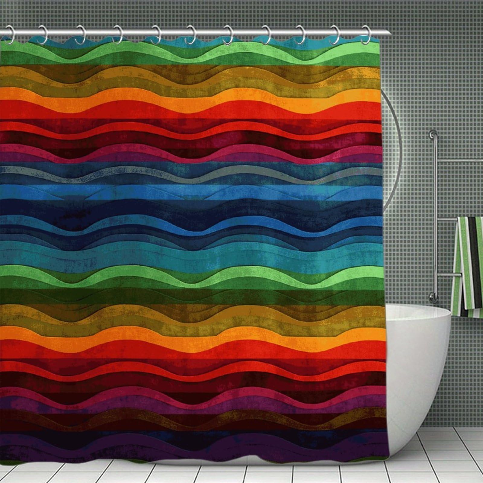 FekiLoot Rainbow Shower Curtain Minimalist Thick Bathroom Curtain Washable Modern Bathroom Shower Curtain Heavy Duty Waterproof Cloth Bath Curtain with Hooks 70.8"x70.8"