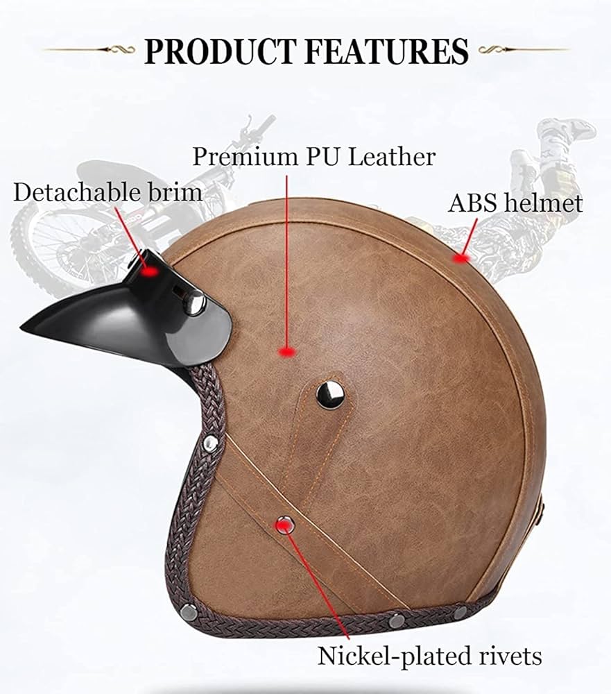 Amazon.co.jp: Pu レザーヘルメットオートバイチョッパーバイク
