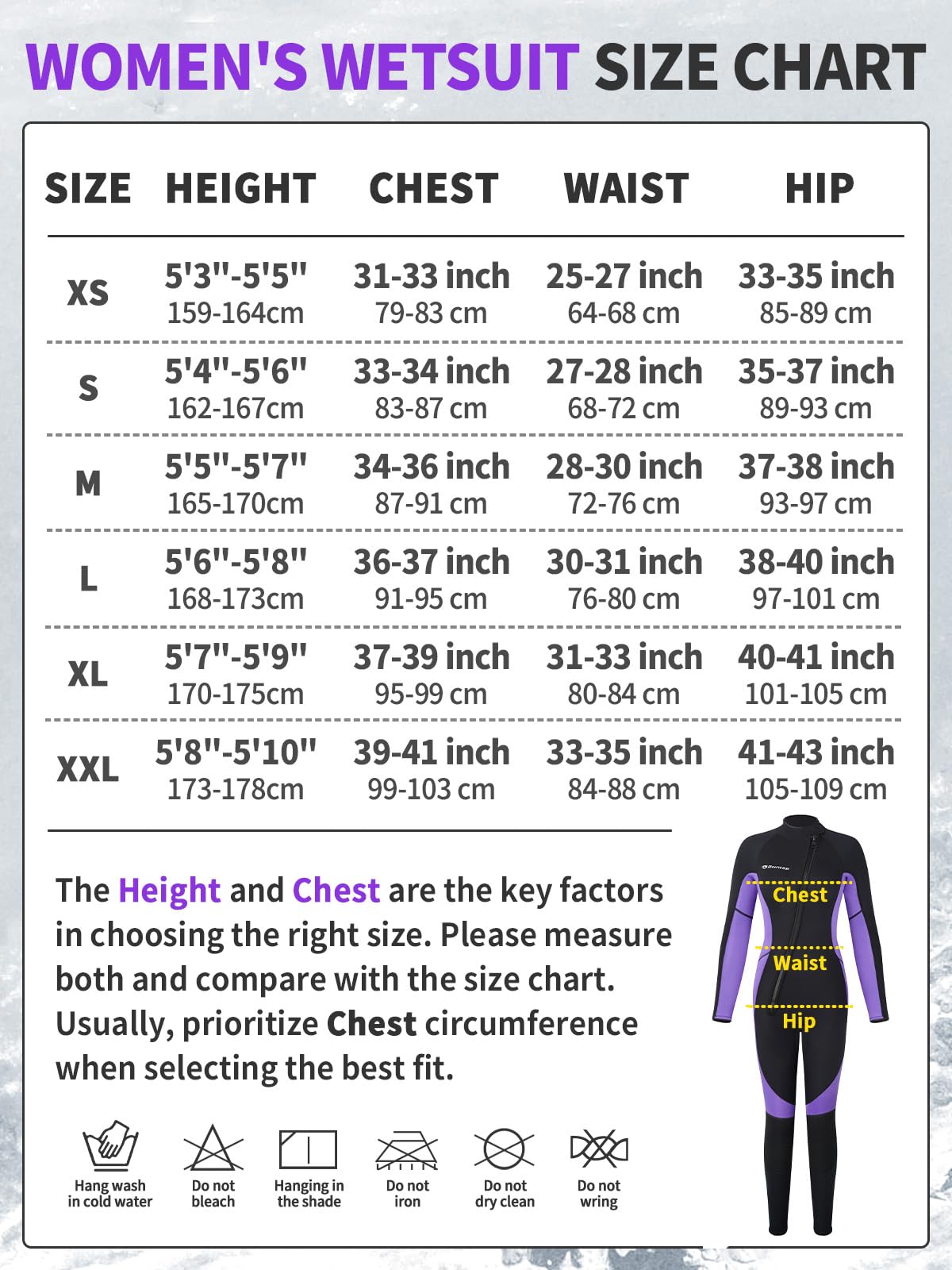 Owntop Mujeres Traje de Neopreno 3/2mm - Trajes de Buceo con Cremallera Delantera, Stretch Pro Wetsuit Térmico de Longitud Completa para Surf Snorkel, Mujer Morado M