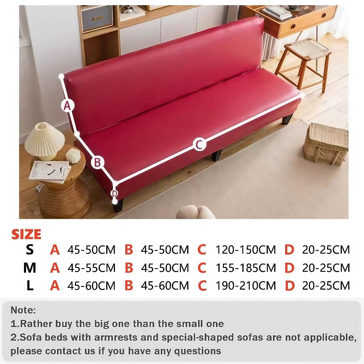 Funda para Sofá Clic Clac Sin Brazos, Funda De Futón Cama Elastizada PU Leather, 2-3 Plazas Elástico Escudo De La Cubierta del Sofa del Sofá Plegable (Blue,150-190cm)