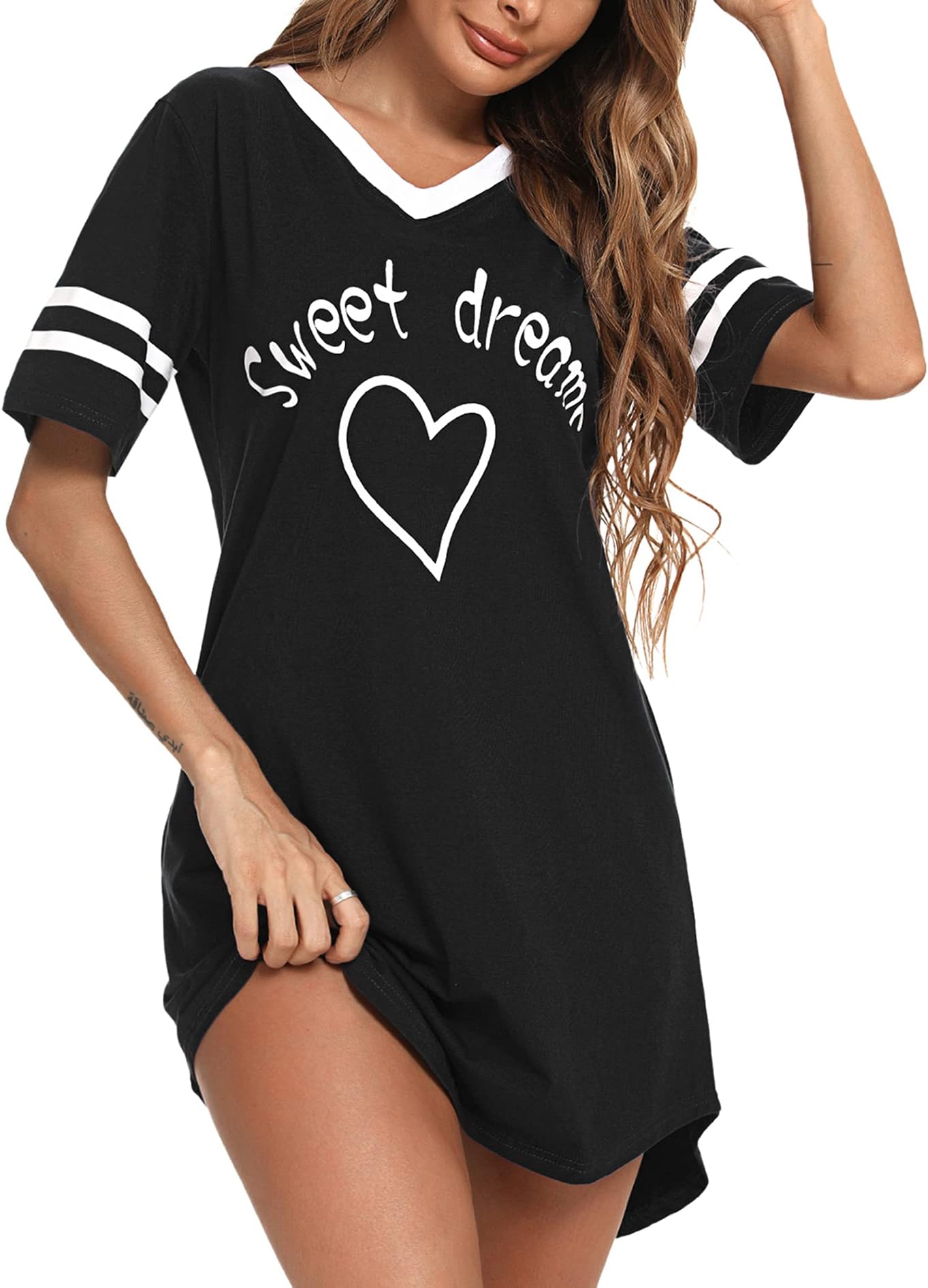 Women's Nightdresses Nightshirt Cotton Nightwear Comfy Nighties Sleepwear Short Sleeve Pajama Night Dress Nightgown Loungewear