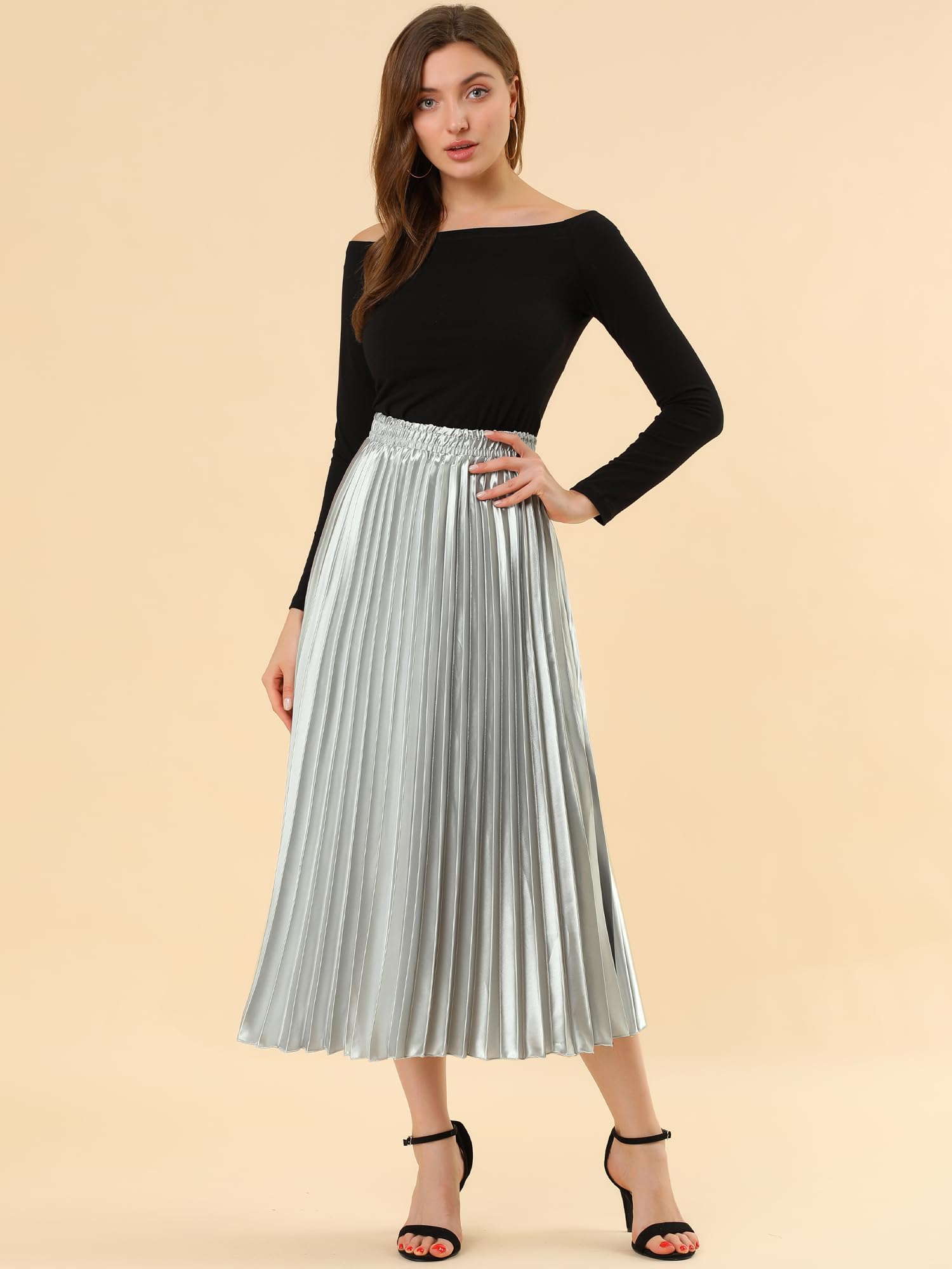 Allegra K Damen Pleated Midi Skirt Plissee