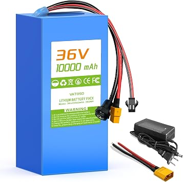 36V 10AH Lithium Rechargeable Battery, Built-in 30A BMS, w/ 2A Charger & XT60 SM Connector,for 200-600W Electric Bikes, Scooters, ATVs, Electric Dirt Bikes 36V10Ah - More Power