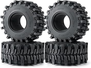 1/10 RC Car Monster Truck Upgrade Parts, 2.2 125mm Rubber Skid Rim Tires with Sponge for Axial SCX10 III Capra