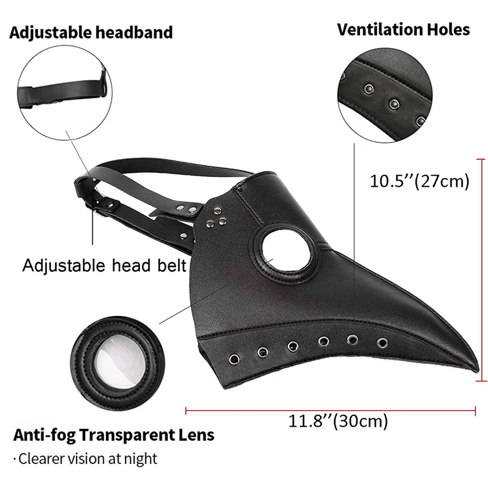 HutaoLi Plague Doctor Masks Long Nose Beak Cosplay Steampunk Bird Mask Halloween Mask Costume Props Black, 13.7x9.8 inch