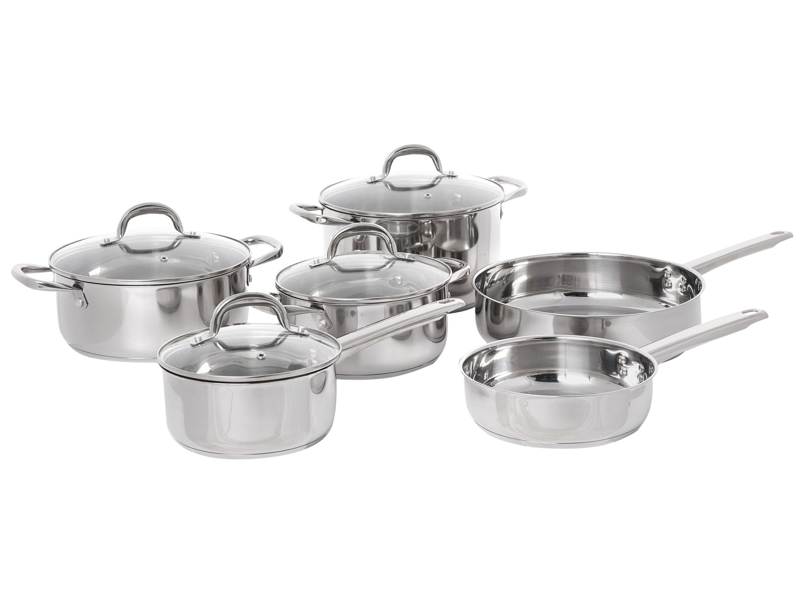 Set di 10 pentole e padelle 4 pentole 2 padelle in acciaio inossidabile con coperchi argento