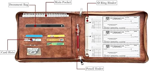 Miniatura 10 de Carpeta de 3 anillas, piel auténtica, marrón, tamaño carta, 500 páginas, 3 agujeros, 11 14 x 9 pulgadas