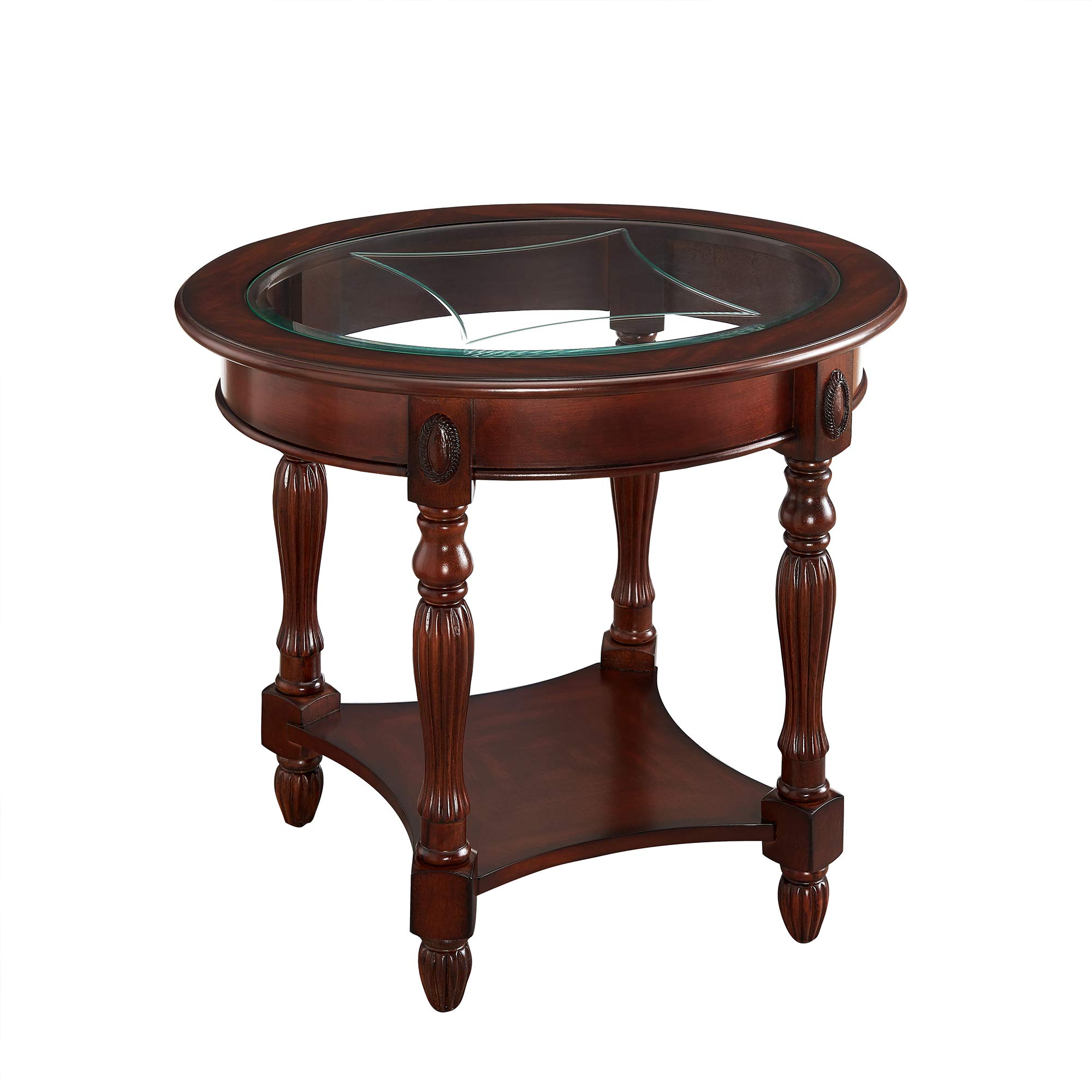MODERION Solid Wood End Table with Tempered Glass, Oval Sofa Side Table