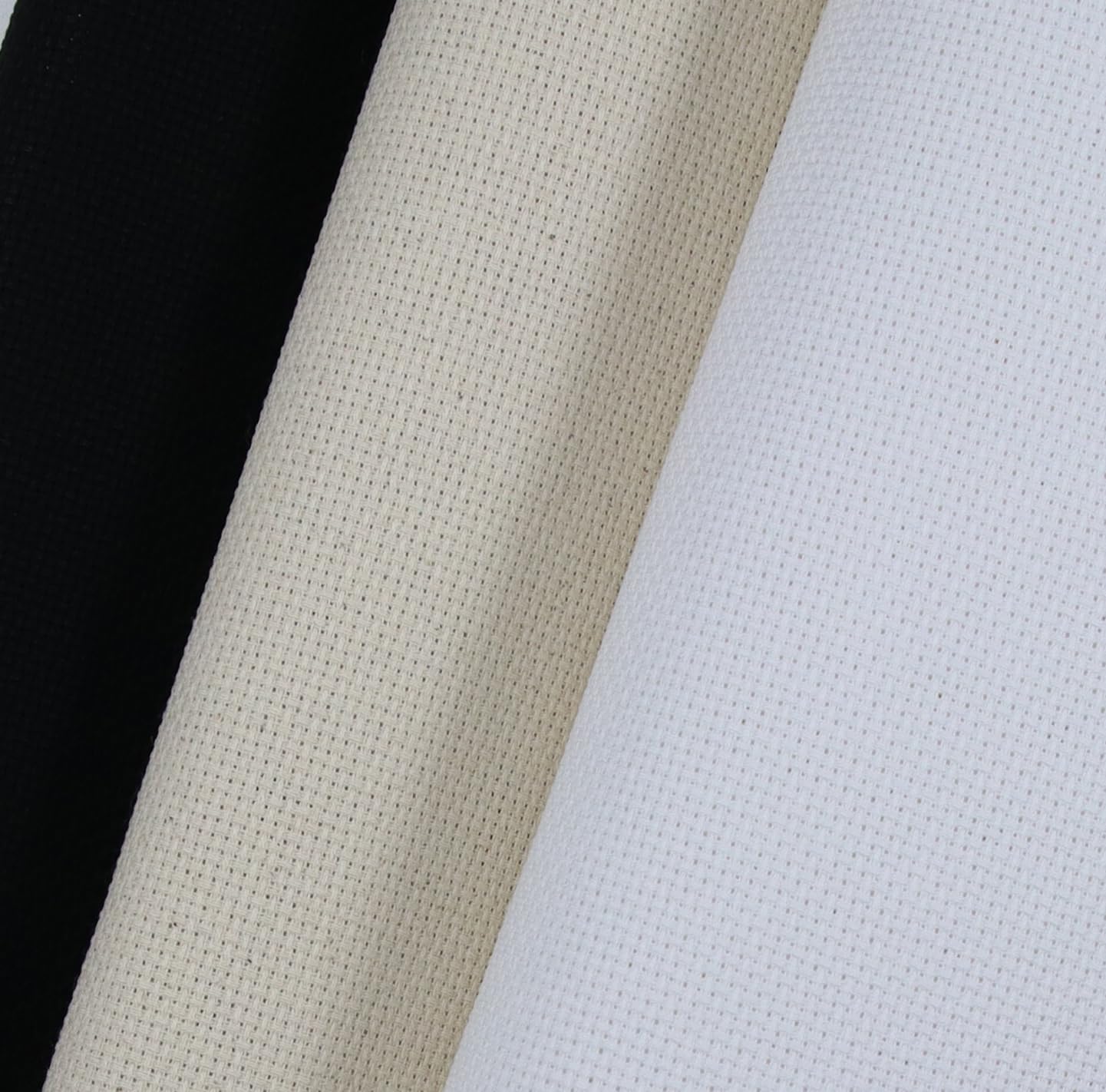 KCS 3 pc of 15" x 18"(38cmx45cm) Counted Cross Stitch Cotton Aida Cloth Needlework Rolled Fabric Box,16CT,White+Oatmeal+Black