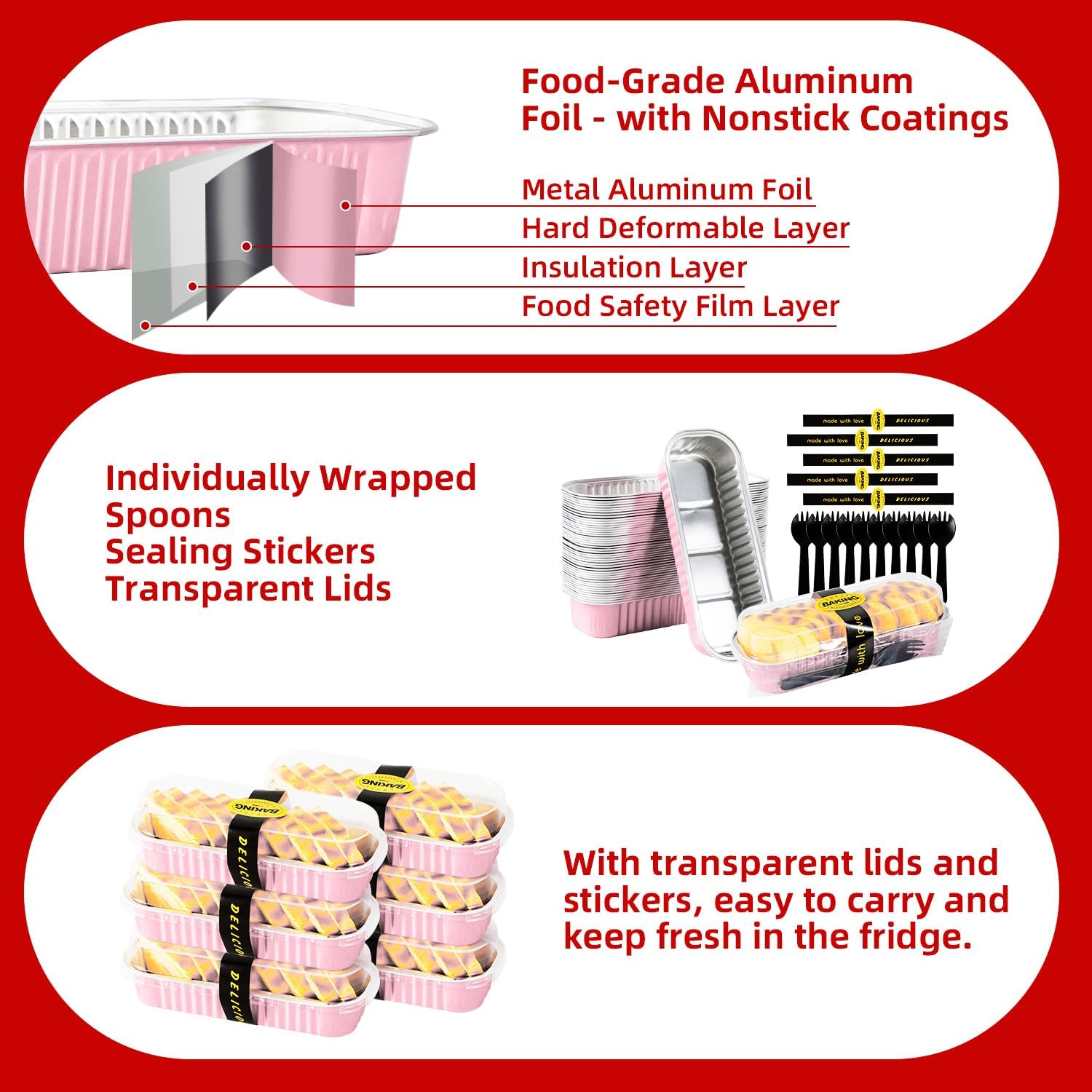 30 Pack Pink Disposable Rectangular Aluminum Foil Loaf Pans with Lids,6.8oz Mini Cake Pans for Baking, Loaf Baking Pans, Small Cake Container - Image 3