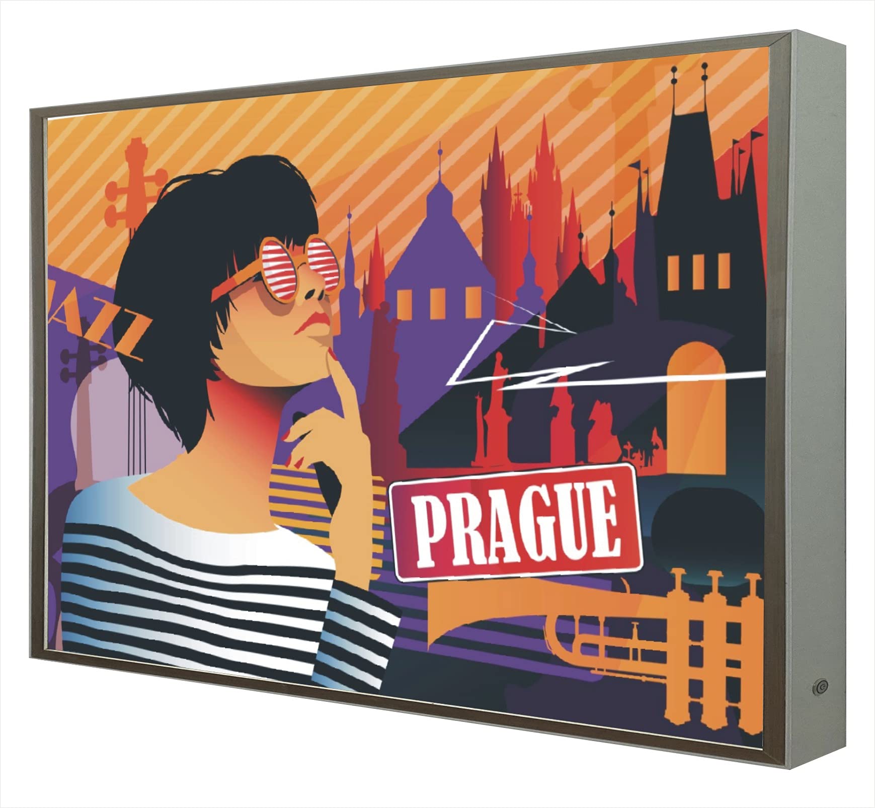 Tableau Prague Pop Art à LED et cadre bois blanc : le cadeau idéal pour passionnés d'art