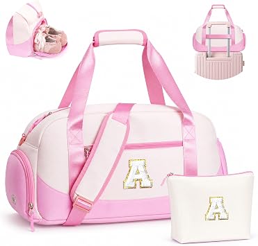 YOOLIFE Teen Girls Kid Gifts Initial Duffle Bag Dance Bag for Girls, Pink A