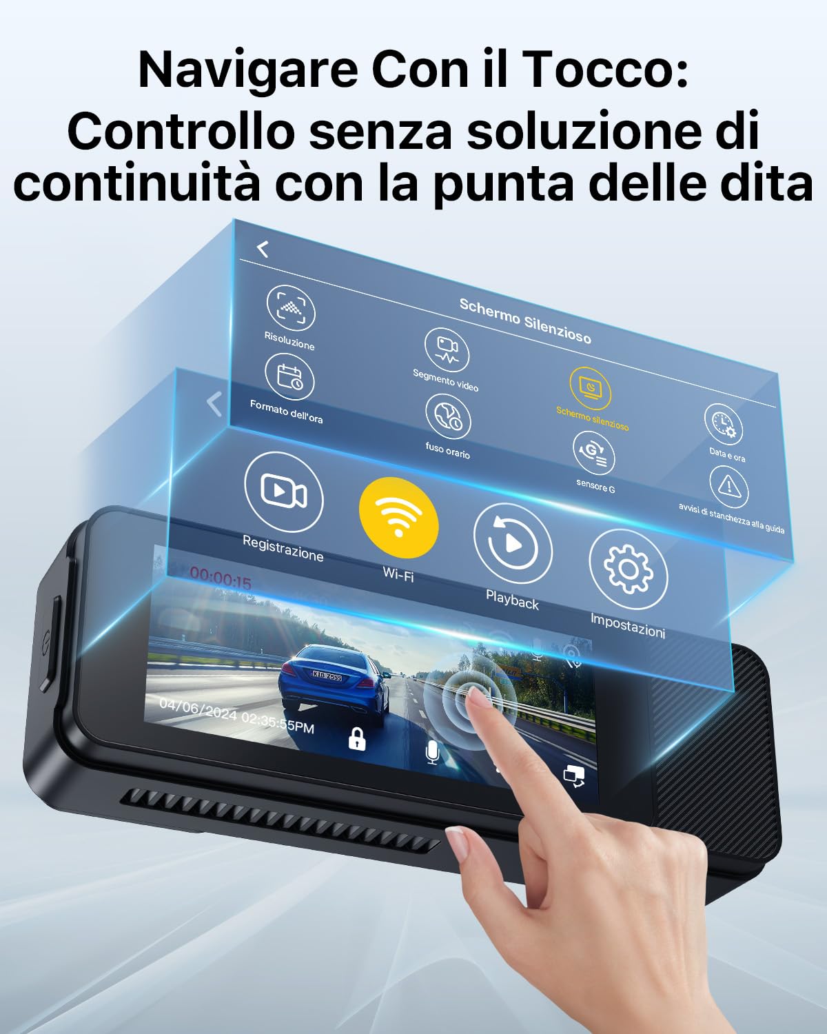 GKU dash cam auto 4K+1080P Fronte/Retro, dash cam con 5.8GHz WiFi e GPS, Touchscreen 3.18", Visione Notturna WDR, Monitor Parcheggio 24H, Sensore G, Loop Recording, Controllo App.