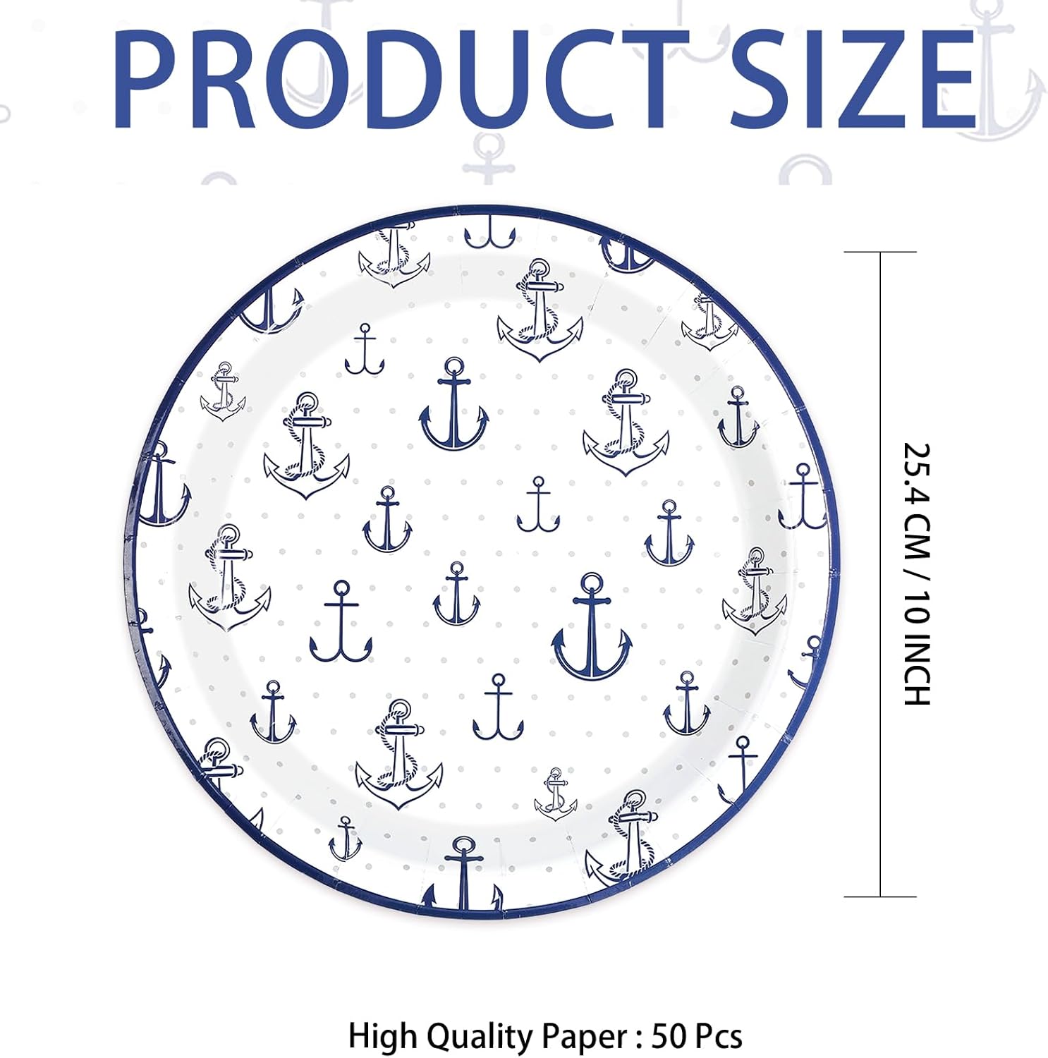 50Pcs Nautical Anchor Paper Plates 10" Heavy Duty Disposable Navy Anchor Dessert Plates Cruise Ship Party Decorations for Boys Birthday Baby Shower Sailor Boat Themed Party Supplies