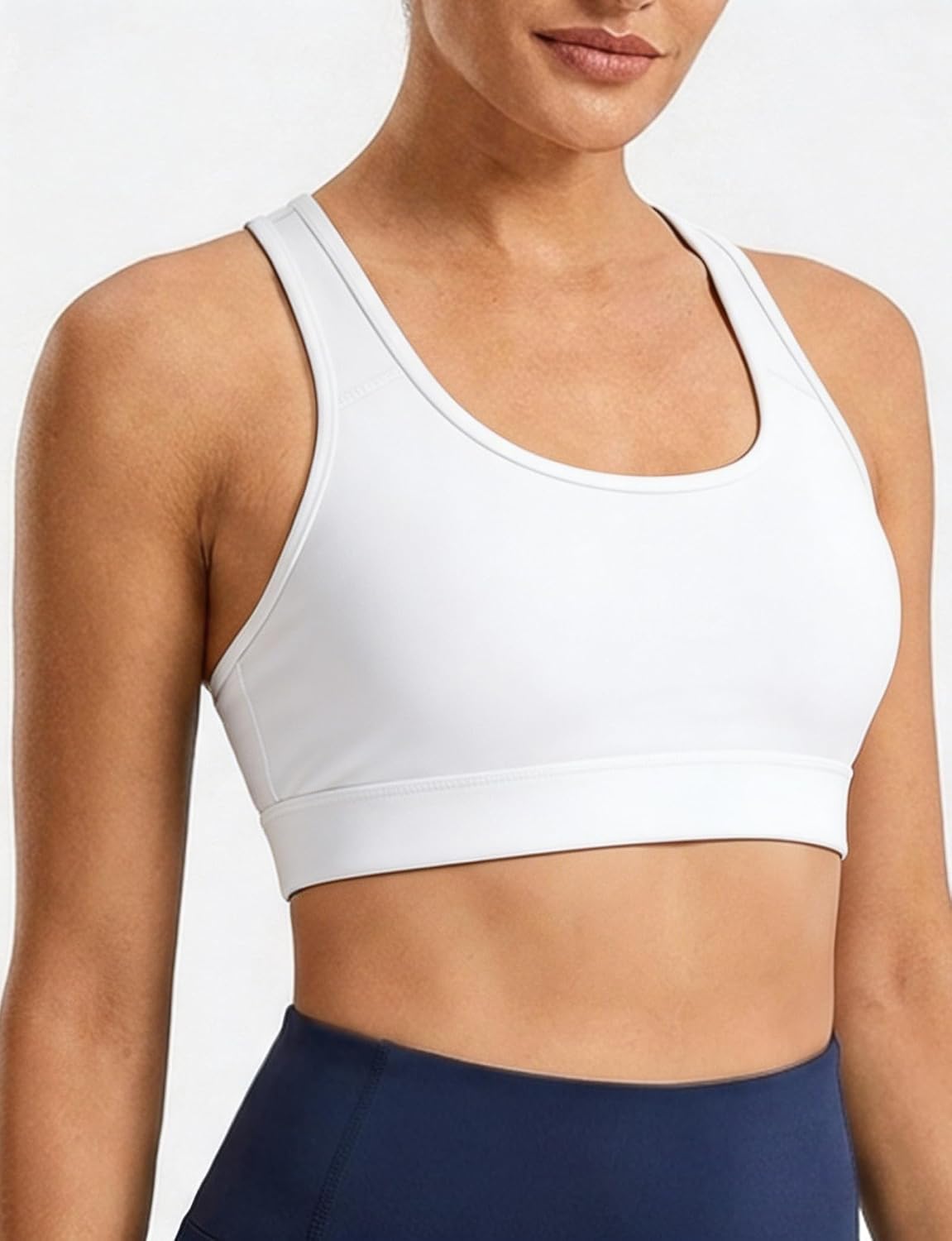 Buauty Sports Bras for Women with Support, Double Lined Padded Push Up Compression Bralettes with Built Workout Bras, Pull Over Yoga Gym Athletic Molded Cup White L