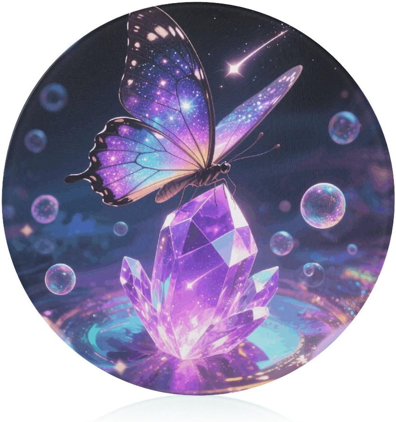 Magical Butterflies Tempered Glass Cutting Board Sturdy Chopping Block Personalized Large Butcher Block Lightweight Round Chopping Mat for Kitchen Non Slip