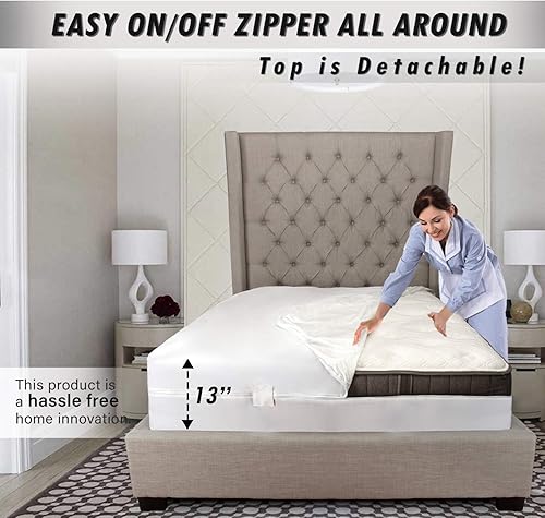 Abit Comfort cobertor de colchón, revestimiento superior desmontable, impermeable, hipoalargénico, fácil de instalar, cierre 360, protector de