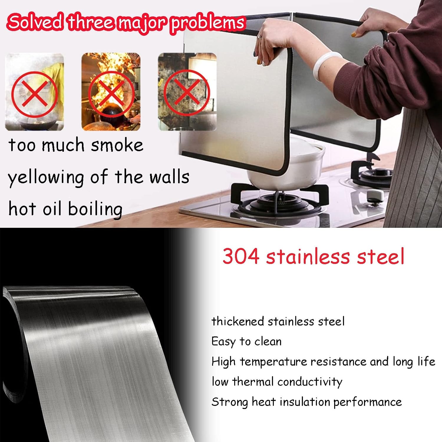 304 Stainless Steel 3-Sided Splatter Guard - Compact & Foldable Frying Pan Splash Shield, Easy to Clean Nonstick Grease Protector, Reusable Kitchen Essential (50x50cm, S image 4