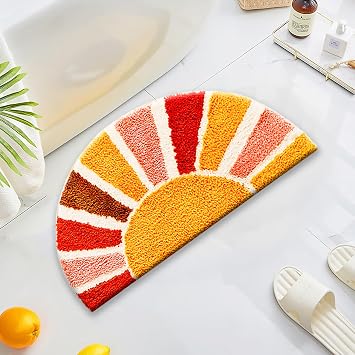 UKELER Boho Bathroom Rugs Half Circle Bohemian Bath Mat Cute Sun Retro Area Rugs for Home Decor Non Slip Washable Absorbent Bath Rug for Bathroom,Sink, Shower, Tub 3016