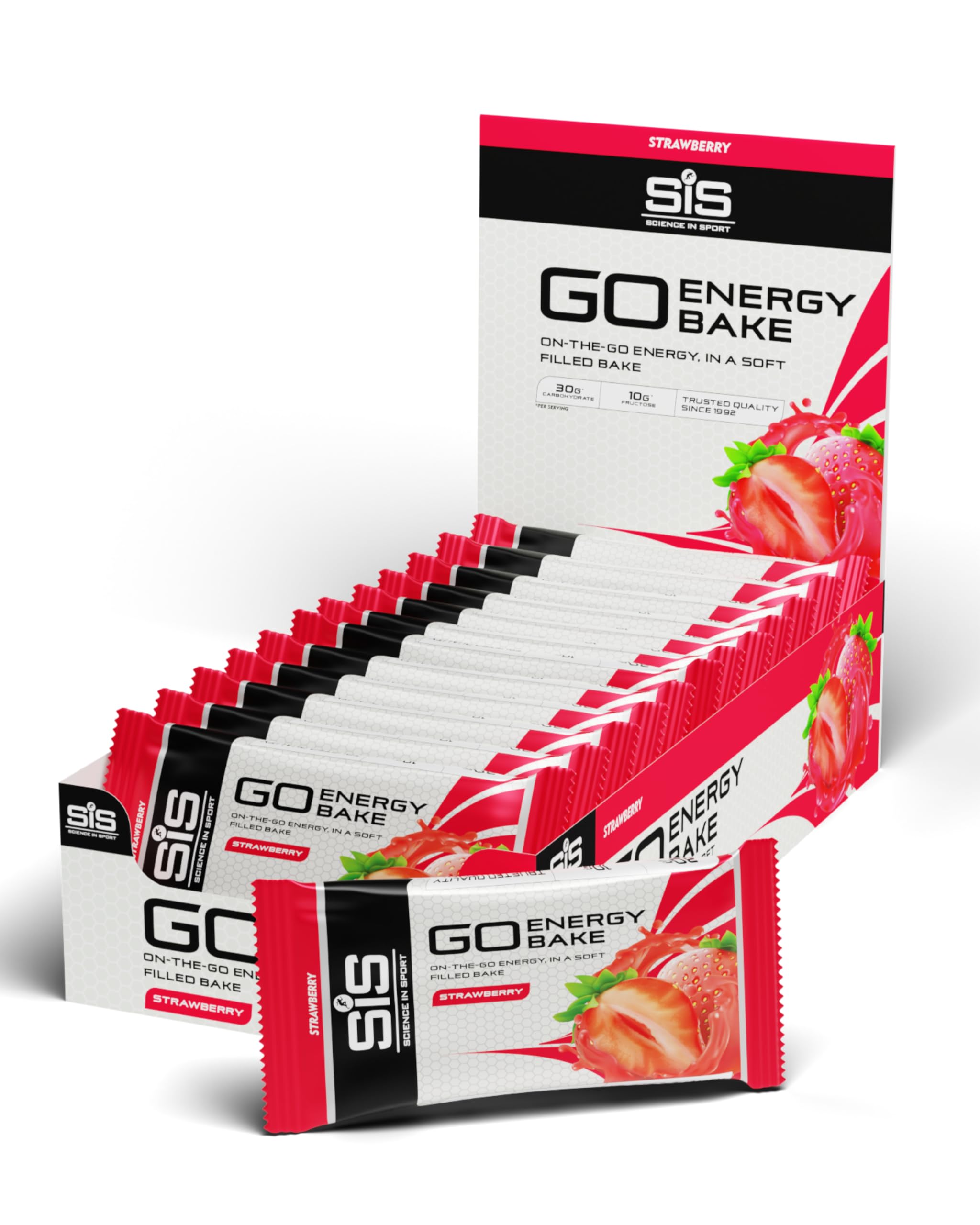 Go Energy Bakes| Delicious High Carb baked| Energy Snack |Suitable for Vegetarians| 30G Carbohydrates| 10G Fructose| 12 bars| Strawberry flavour|
