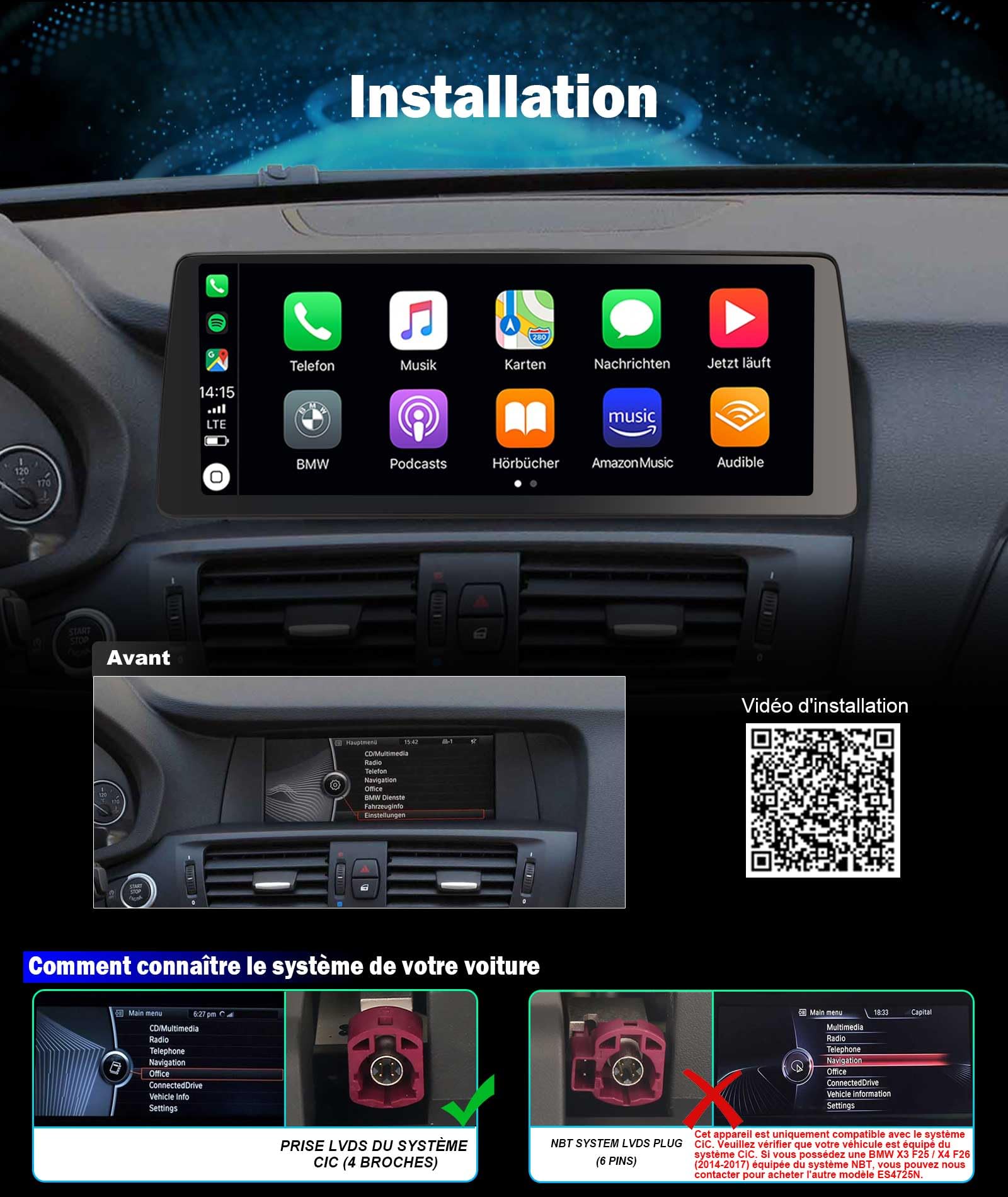 12,3 Pouces 8GO+128GO Qualcomm 8 Core Android 16 Autoradio Stéréo pour BMW X3 F25 Système CiC Support GPS Navi Carplay IPS WiFi 4G Dab+ DSP Android Auto Bluetooth 5.0