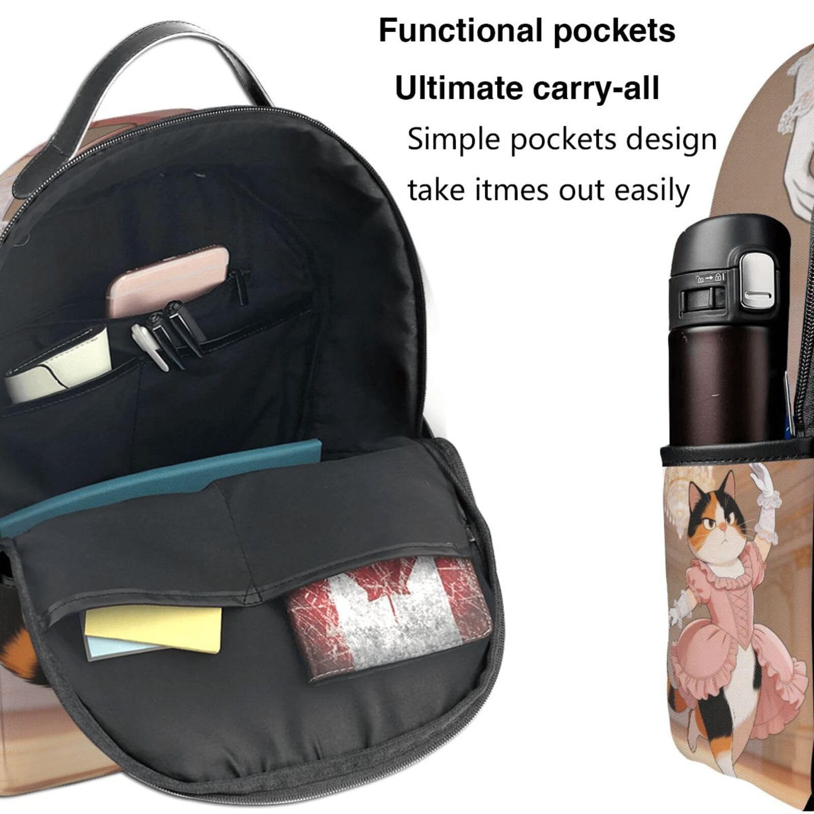 Dancing Cat Mochila ligera de viaje con funda para portátil