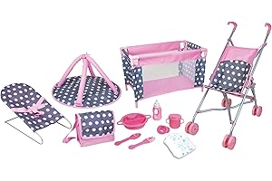 Lissi 5 Piece Doll Deluxe Nursery Play Set with Real Baby Doll Accessories