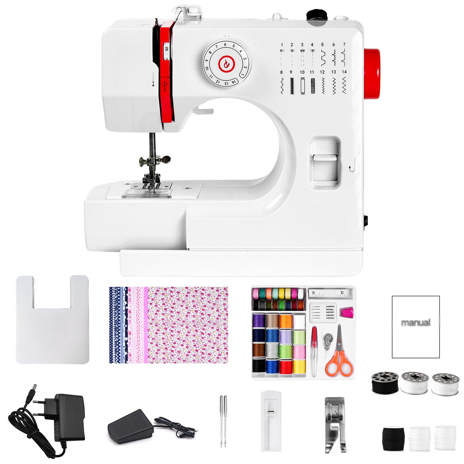 728 Macchina Da Cucire Elettrica Per Principianti, Mini Macchina Da Cucire Portatile, Cuce Anche Jeans, 14 Punti, Luce Led, Braccio Libero, Robusta E Affidabile Per Casa E Fai Da Te